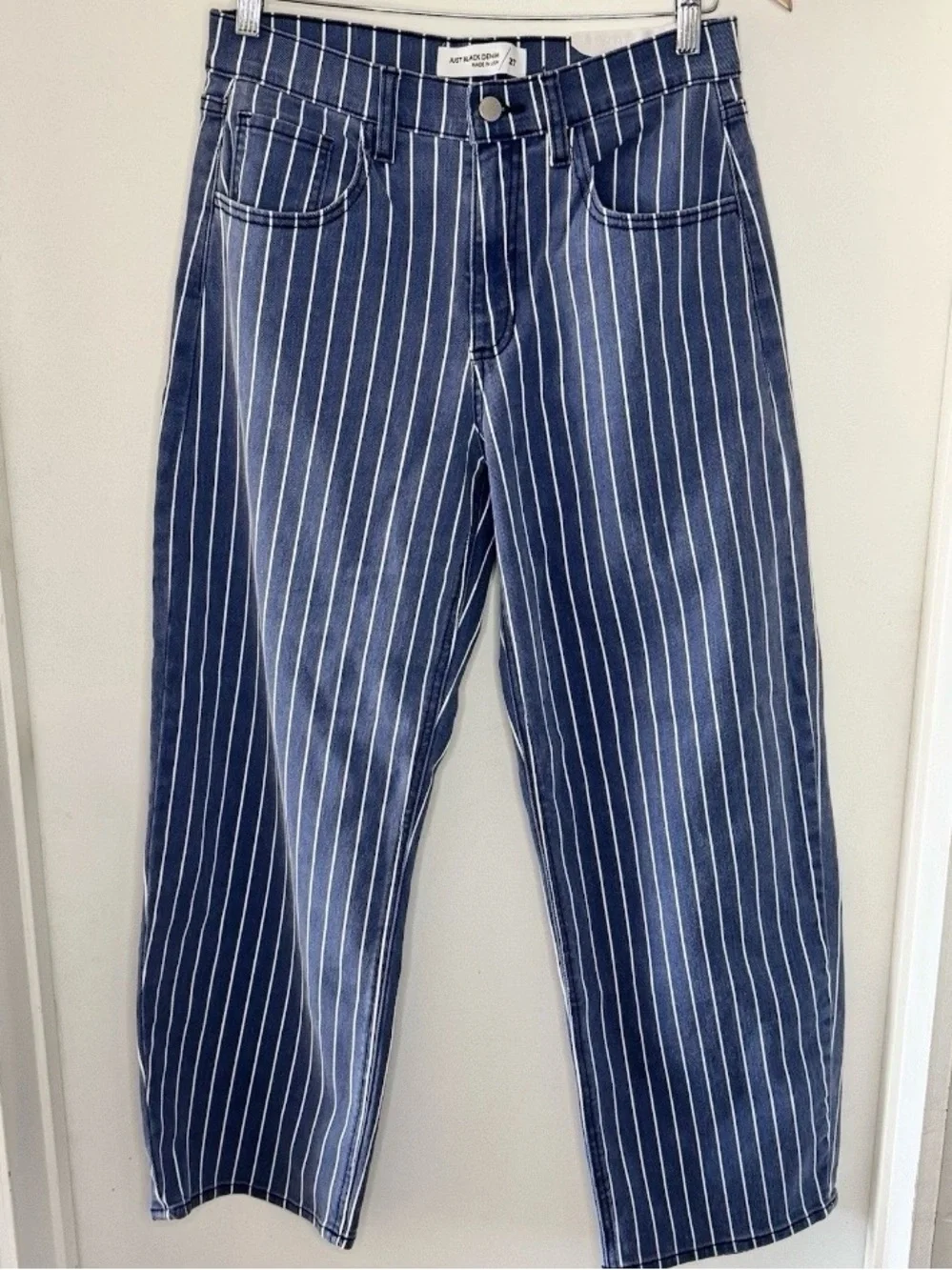 Just Black Denim Barrel Leg Jeans Navy Stripe Women’s 27 NEW W Tags High Rise - Picture 1 of 5